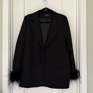 White Fox Boutique Black Feather Cuff Blazer